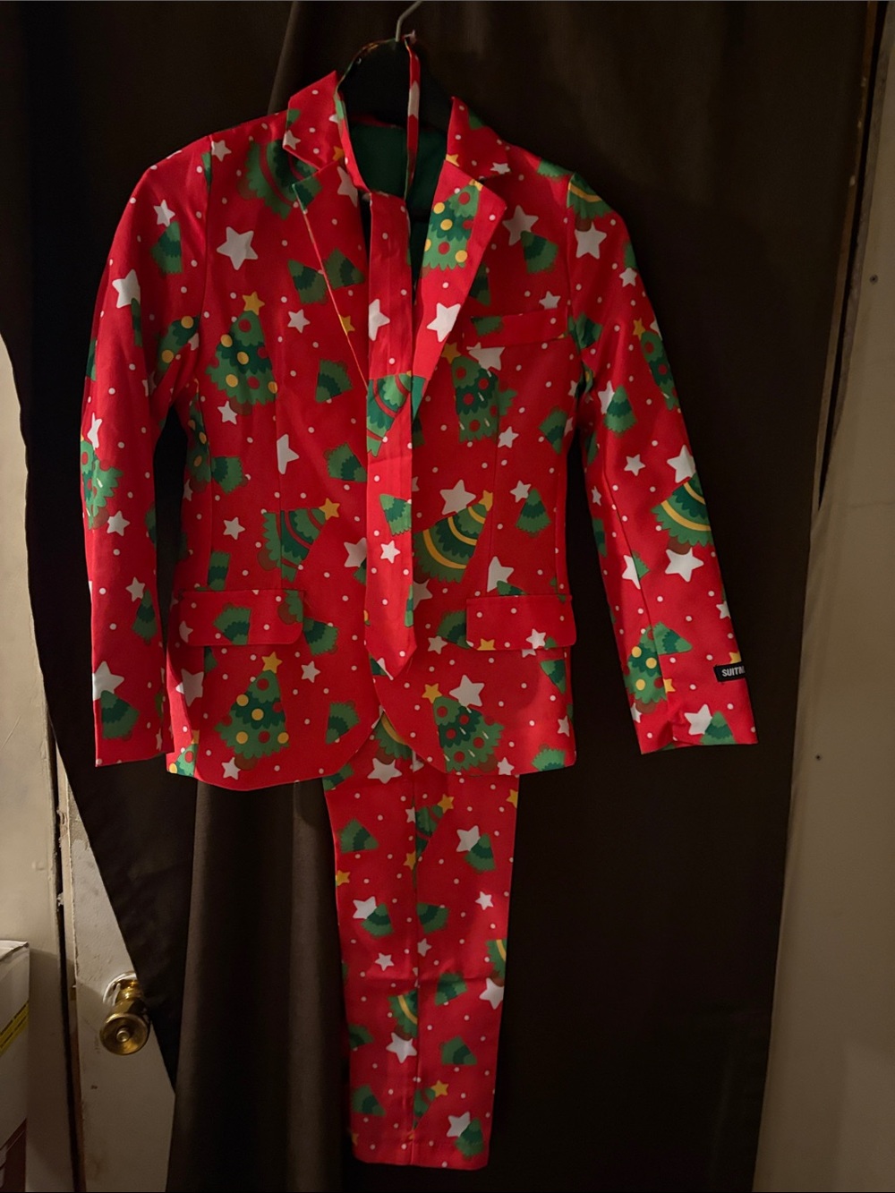Kids Festive Red Christmas Tree Suit Jacket and Pants Holiday Outfit
